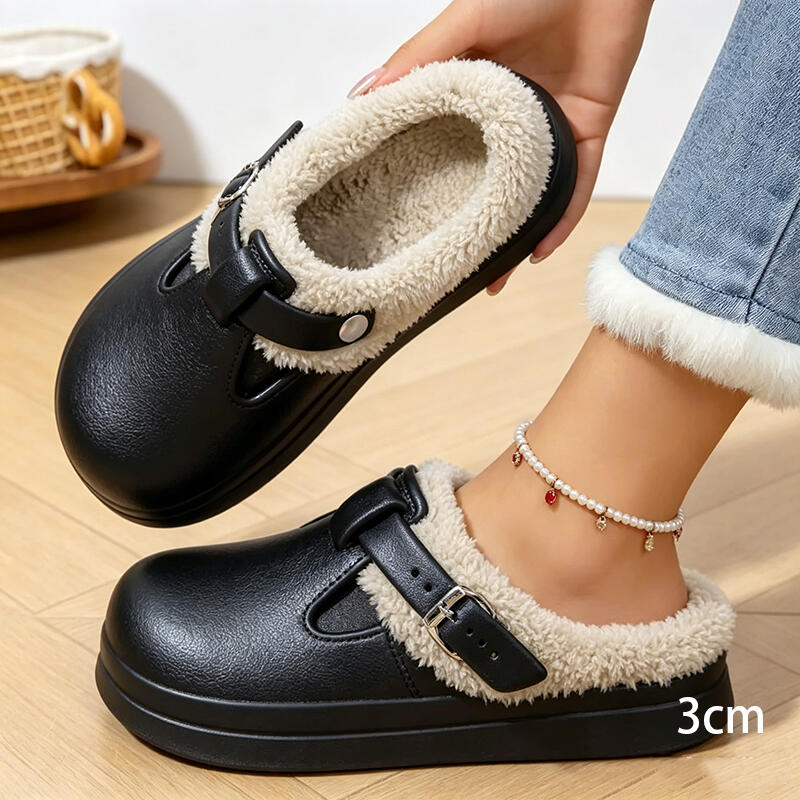 Women'S Shoes Water Resistant - Rahat Metal Tokalı Sıcak Peluş Terlik