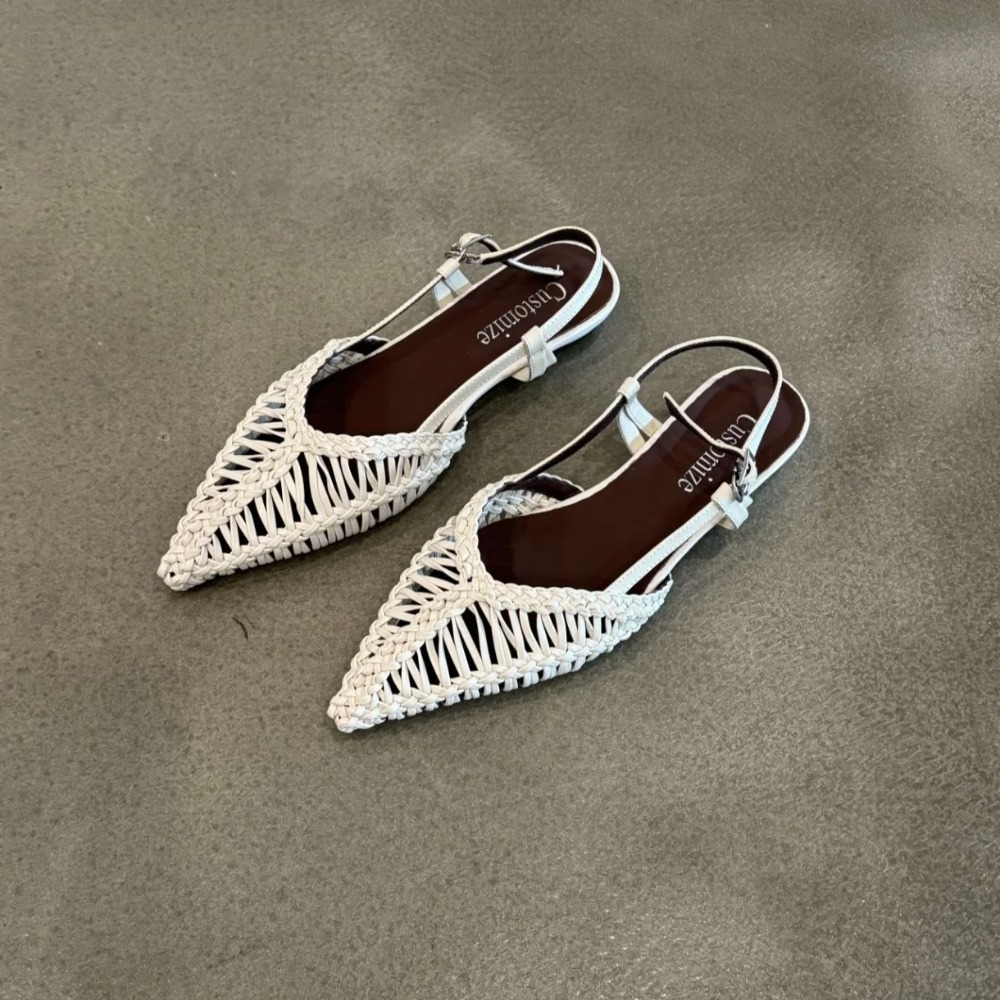 Slip On Mule Flat - Kadınlar için Sivri Uçlu Dokuma Roma