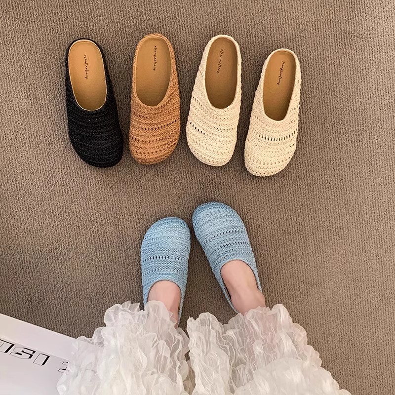 Slip On Mule Flat - Kadın Rafya Dokuma Katır Terlik Yaz