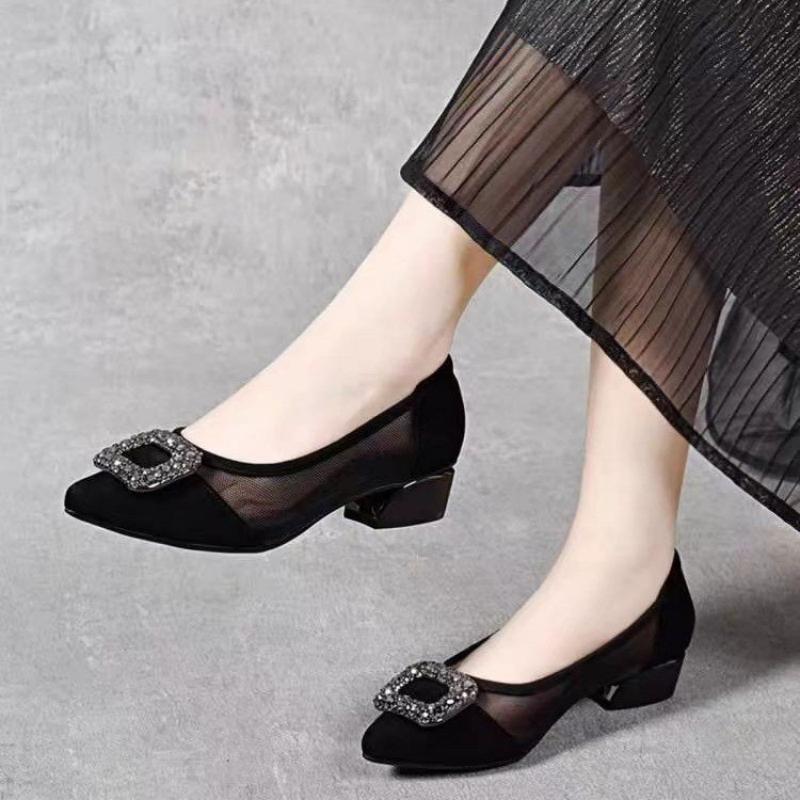Women'S Shoes In Fashion - Zarif Sivri Burunlu Fileli Blok Topuklu