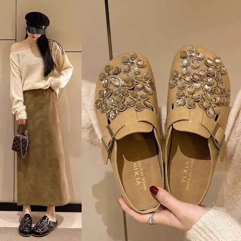 Kadın Çiçekli Yapay Elmas Toka - Slip On Mule Flat incelemesi ve fiyatı