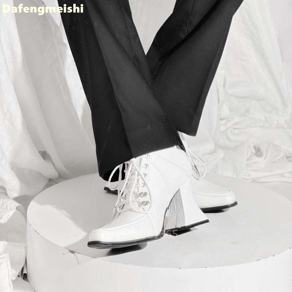 Beyaz Deri Kare Burunlu Bilek  - Block Heel Ankle Boots incelemesi ve fiyatı