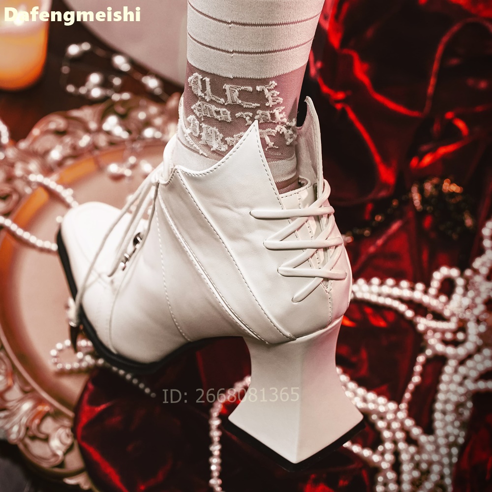 Beyaz Deri Kare Burunlu Bilek  - Block Heel Ankle Boots incelemesi ve fiyatı